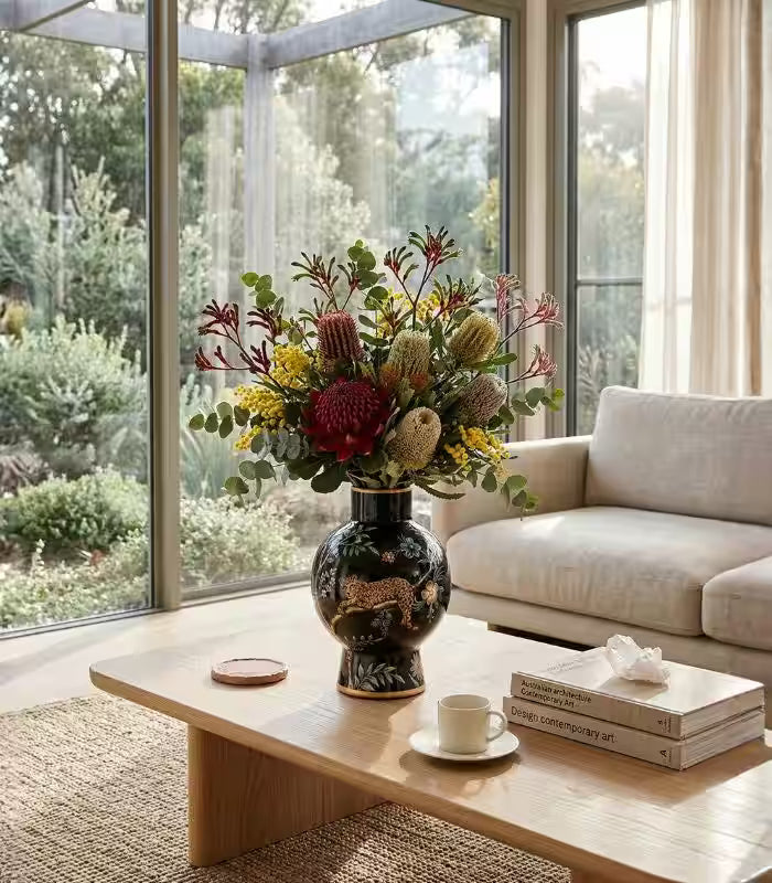 Savanna Noir – Hand Painted Porcelain Vase with Botanical Motifs