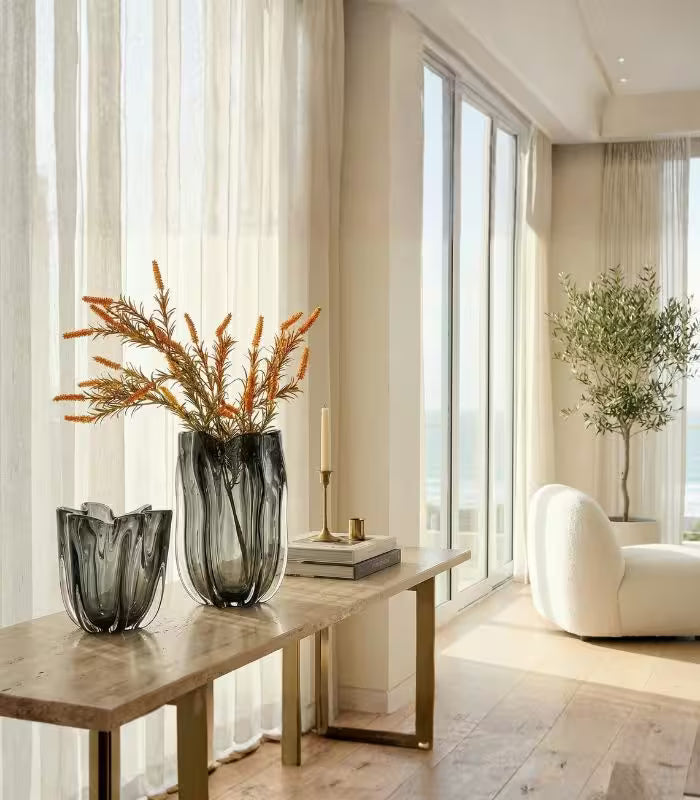 Hand-Blown Glass Vase Floral Black Hue