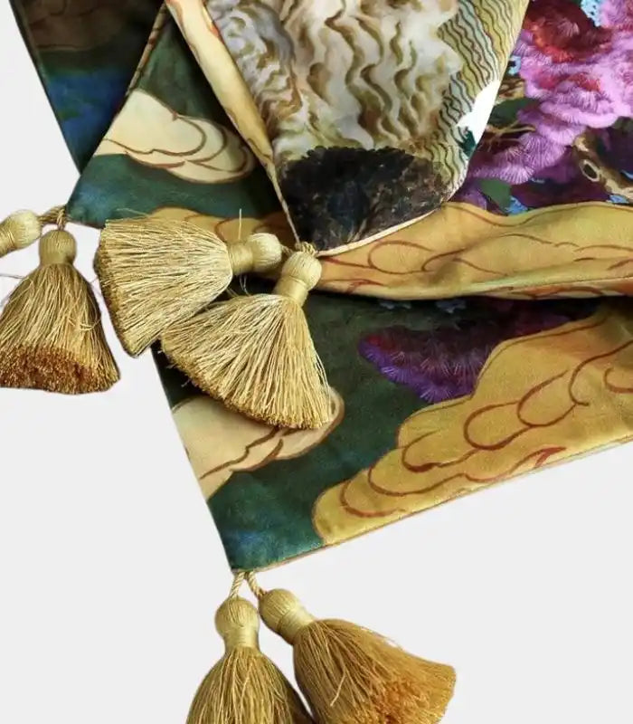 East Asian Garden Tasseled Decorative Cushion Cover - Velvet