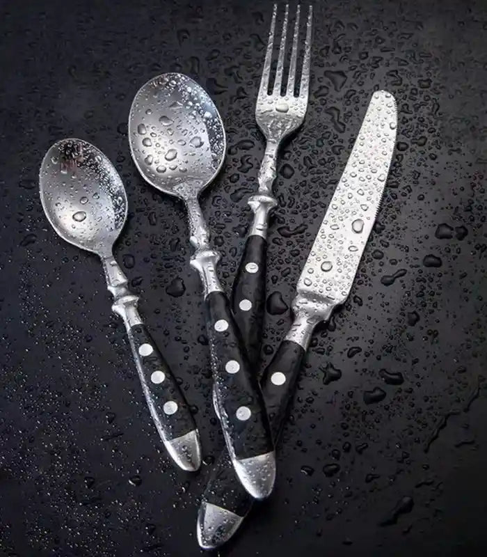 24 Pcs Cutlery Set Winchester Crest Resin and 18/10 Stainless Steel Set for 6 Black