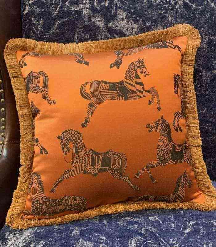 Decorative Cushion Cover Orange Fringed Edge Square 45x45cm
