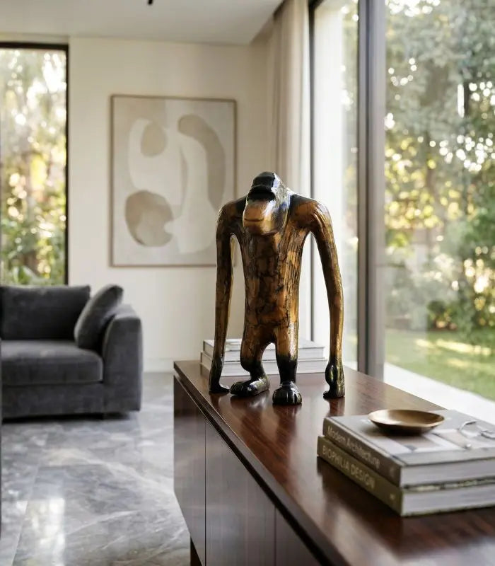 Maximilian Resin Sculpture – Abstract Ape Figure with Metallic Finish 22 cm