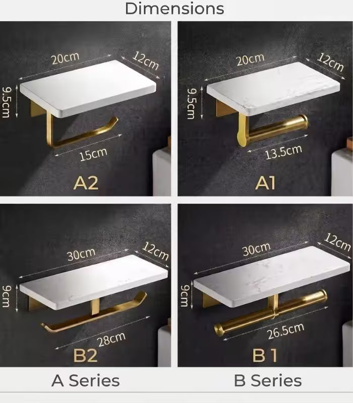 Toilet Roll Holder Wall-Mounted Natural Marble Brushed Gold