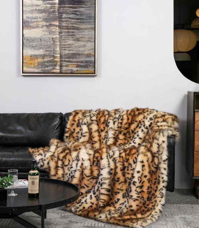 Faux Fur Leopard Shaggy Blanket Thick Blankets  Decorative Throw 2.7 kg