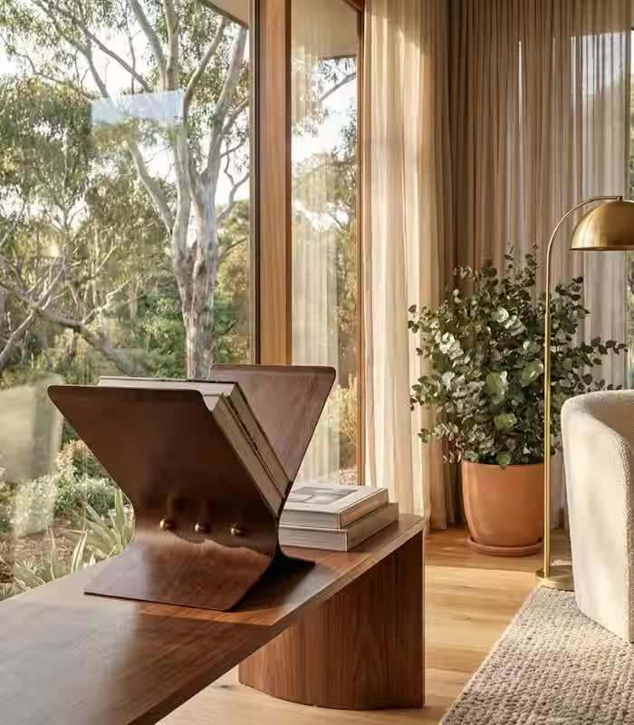 Modern Magazine Holder | Metallic Wood Grain Stand | Contemporary Display Rack