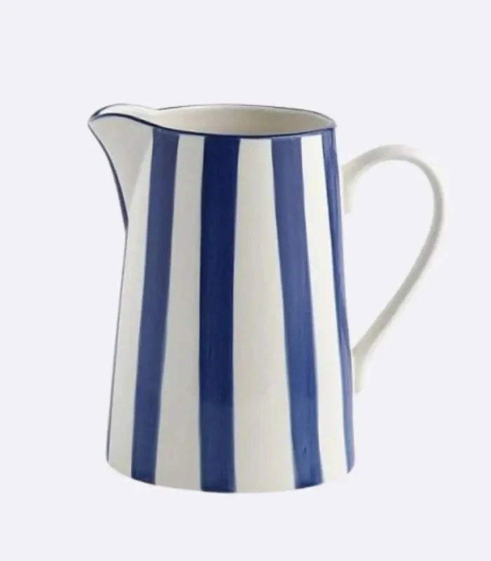 Ceramic Pitcher Hand-Painted White & Blue Large 1.5L