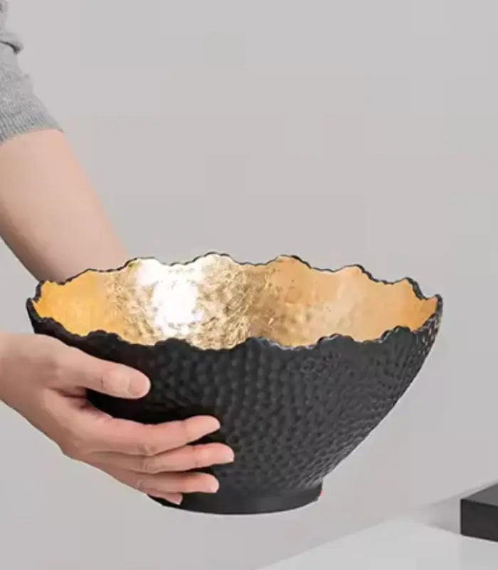 Textured Ceramic Bowl – Handcrafted Black & Gold Statement Piece