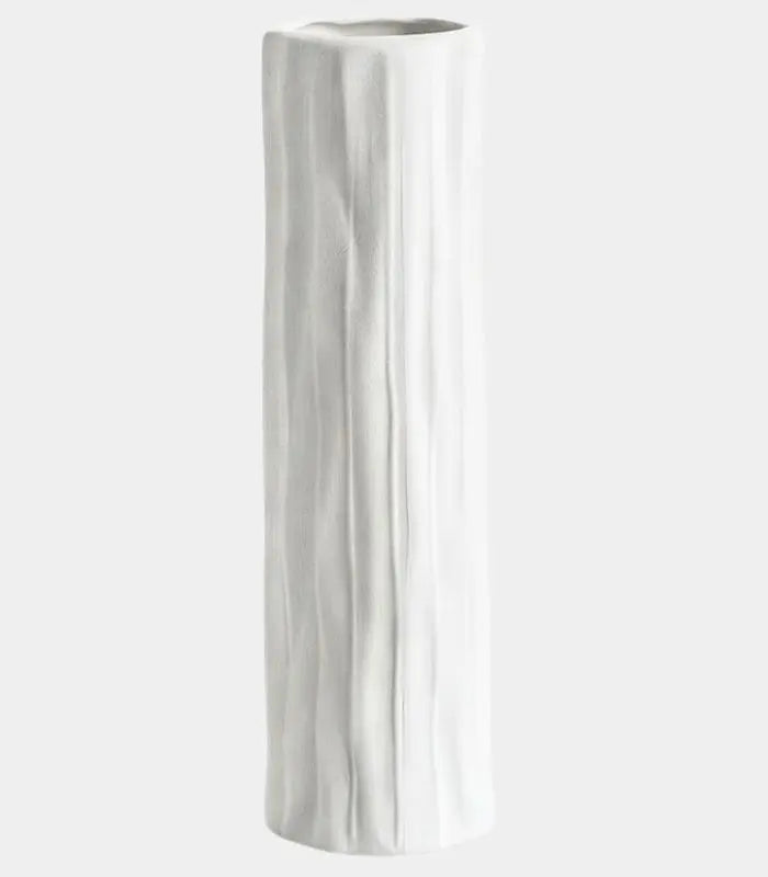 Sylvan Tall Ceramic Vase – White Textured Bark-Effect Cylinder 40 cm / 15.7 in