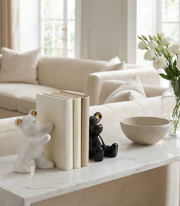 2 Pcs Set Teddy Bear Bookends Ceramic 15-19 cm