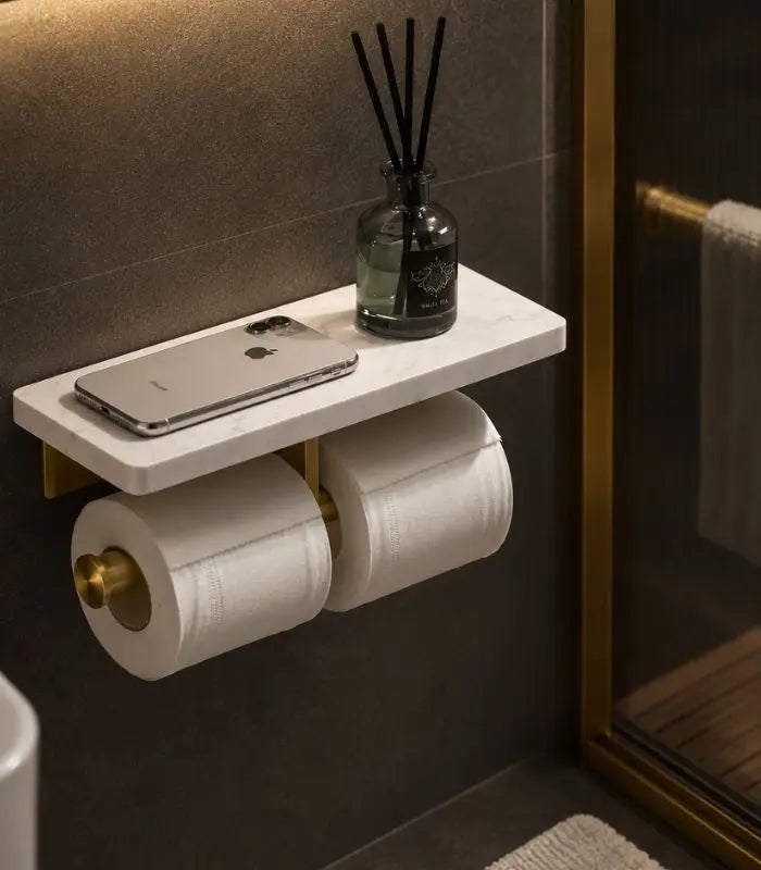 Toilet Roll Holder Wall-Mounted Natural Marble Brushed Gold