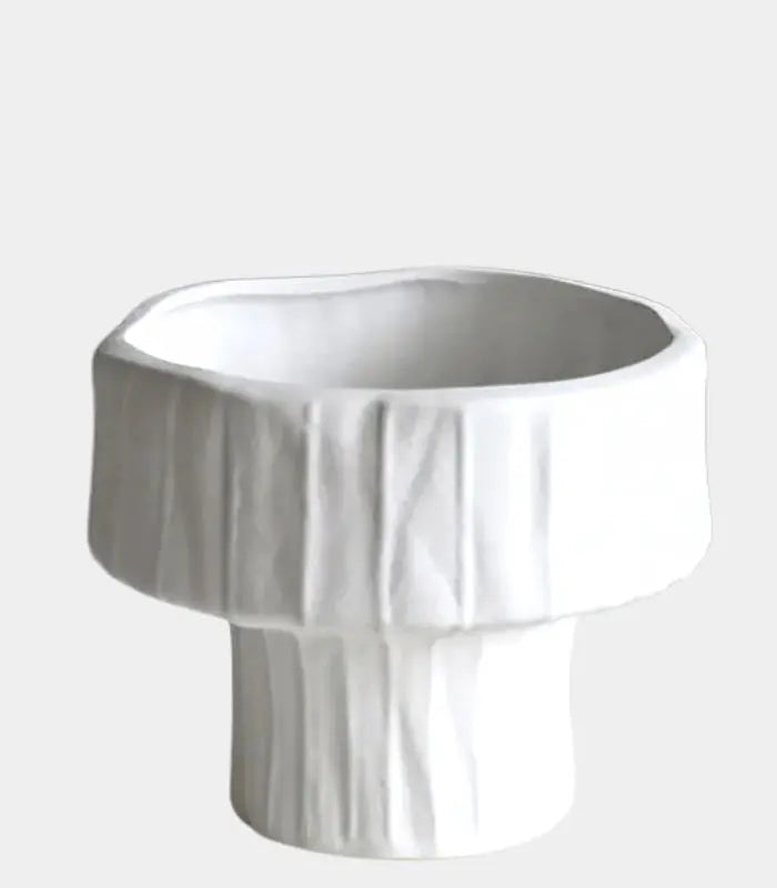 Sylvan Petite Ceramic Vase – White Textured Mini Pedestal Vessel
