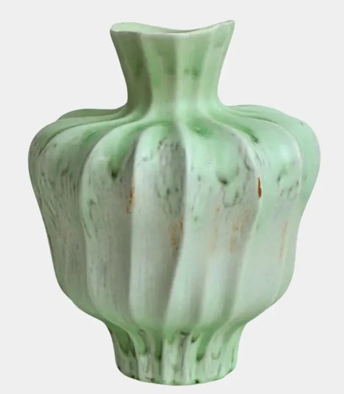 Pauline Ceramic Vase – Sculptural Fluted Design 30 cm Green