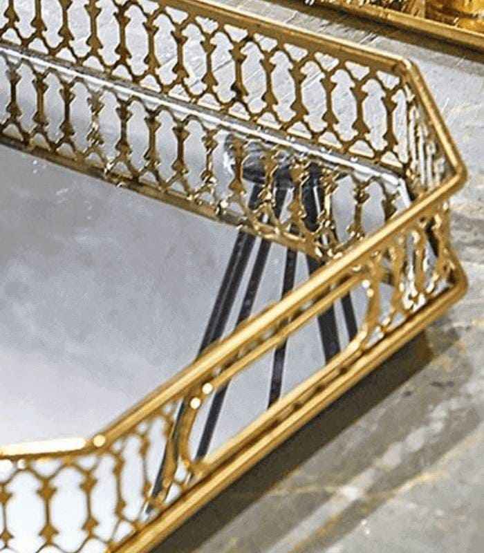Vintage European Gold Mirror Metal Tray Rectangular 29cm, Mirror Tray