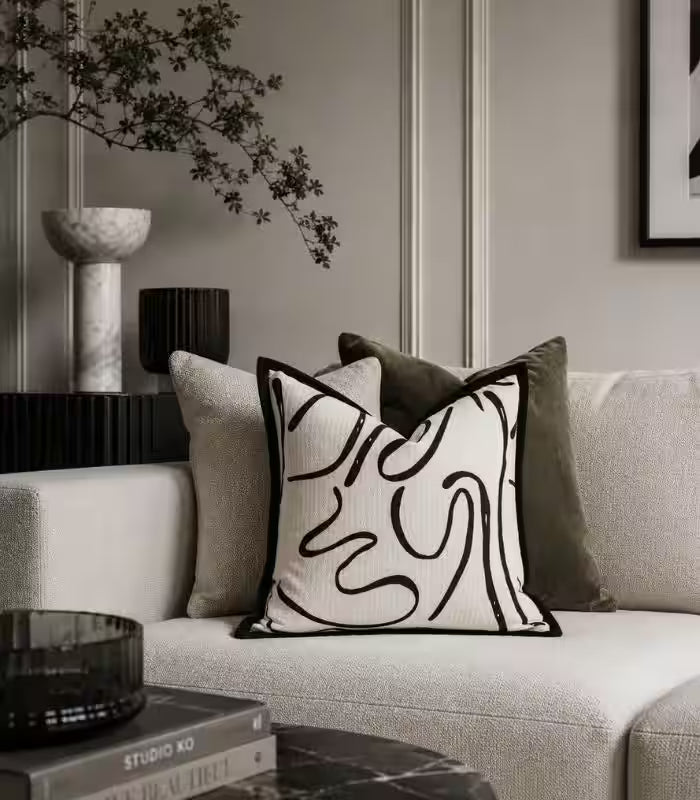 Kaia Abstract Line Cushion Cover – Contemporary Jacquard Design