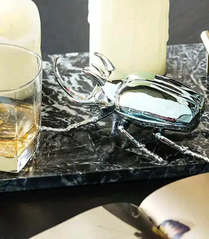 Cerulean Glass Beetle Sculpture Collection – Contemporary Insect Art Decorative Object