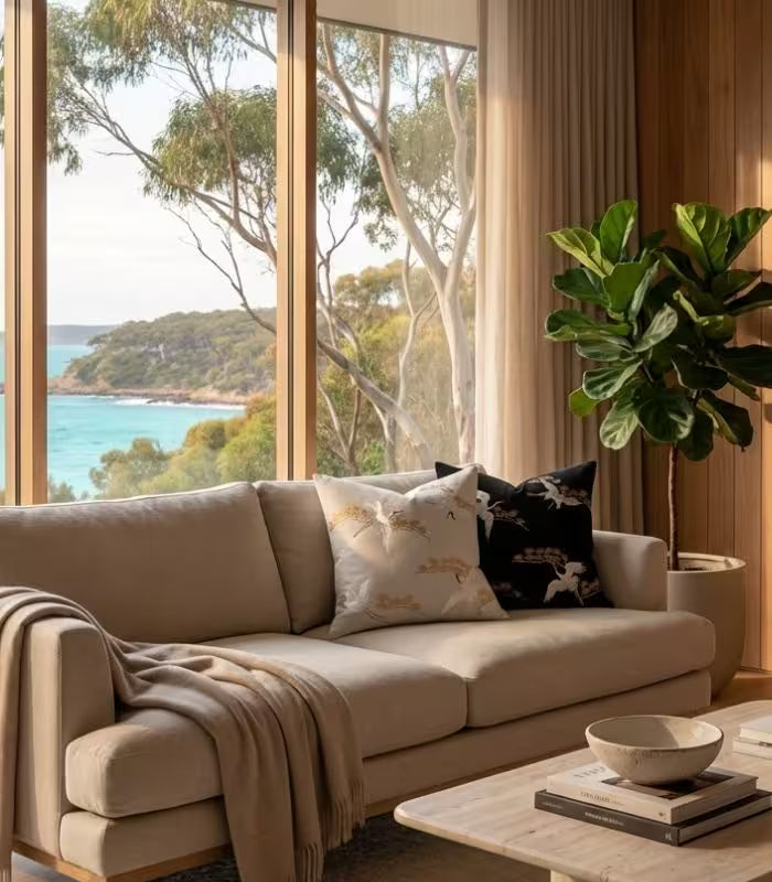 Embroidered Crane Velvet Cushion Cover – Japanese-Inspired Bird Design