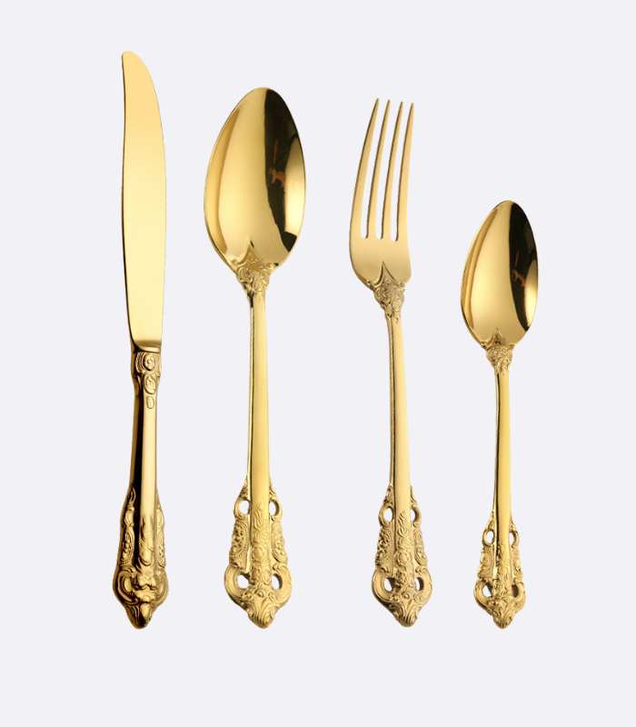 24 Pcs Flatware Vintage Cutlery Set Gold for 6 People 18/10 Stainless Steel
