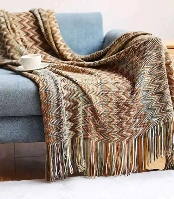 Bohemian Throw Blanket Chevron Pattern Acrylic 130x220cm