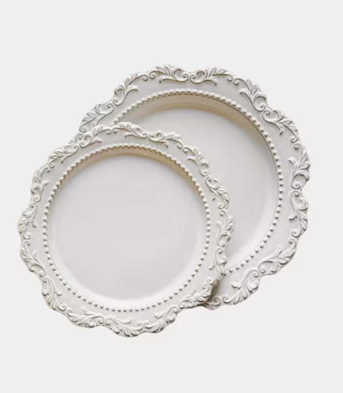 French Baroque Dinner Plates Ceramic Embossed Dinner Tableware