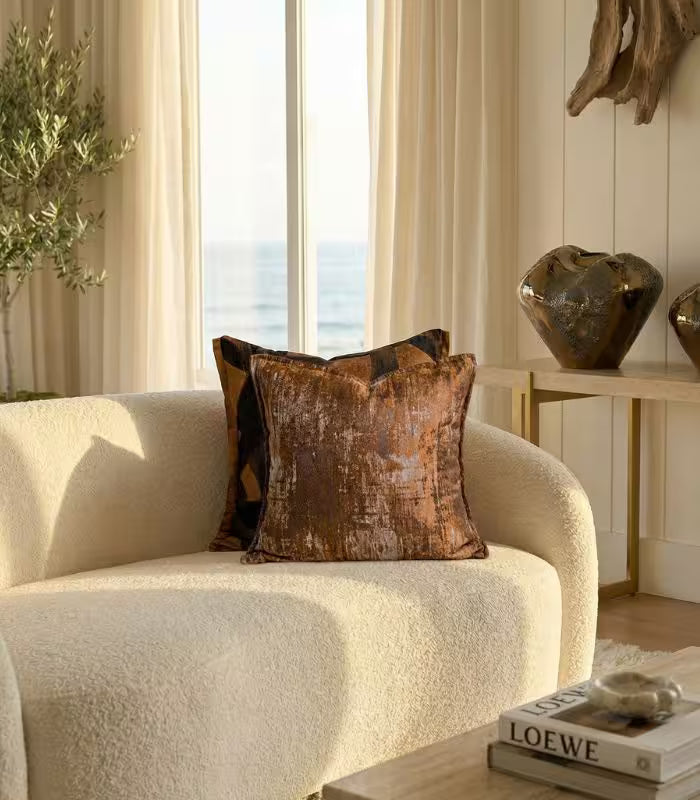 Abstract Cushion Cover Collection - Amber & Charcoal 45x45 cm (18 x 18 in)