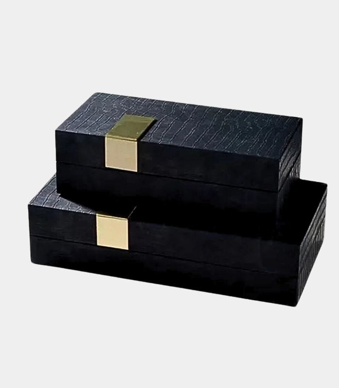 JEWELLERY & WATCH STORAGE BOX DECORATIVE LEATHER BOX BLACK GOLD