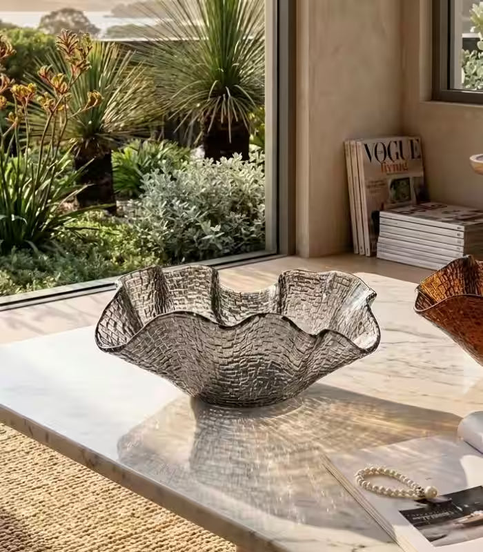 The Riviera Textured Art Glass Bowl Smoky Grey 35 cm (13.8 in)