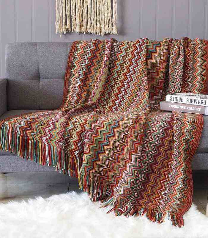 Bohemian Throw Blanket Chevron Pattern Acrylic 130x220cm