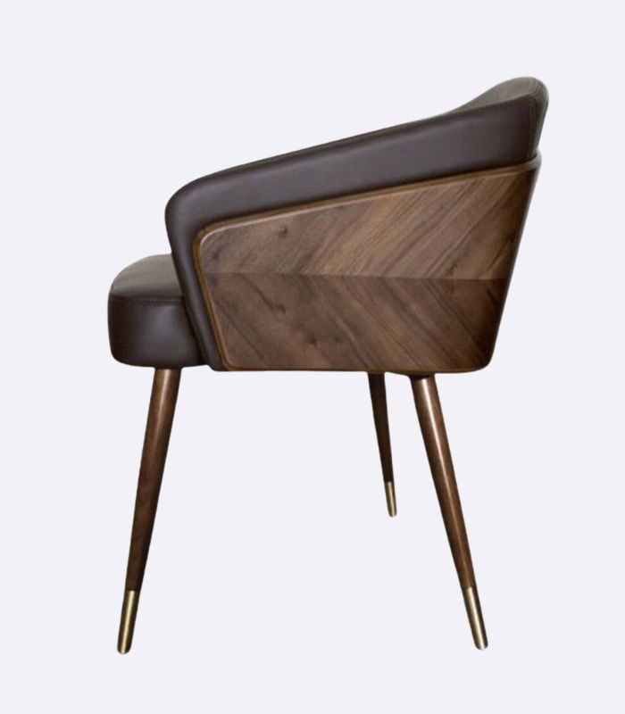Hollyfield Modern Wood & Leather Dining Armchair 70cm