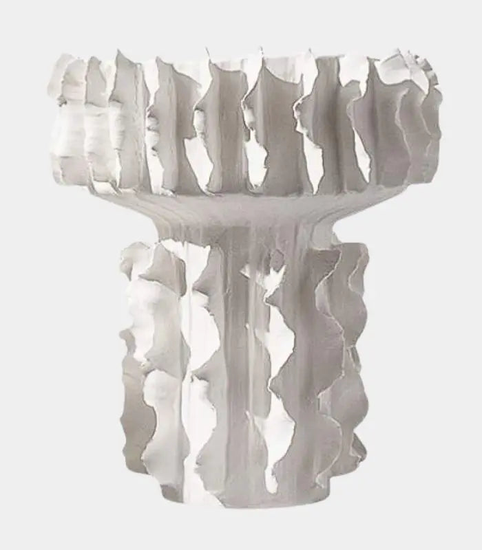 Ceramic Vase White Sculptural Ruffled Design