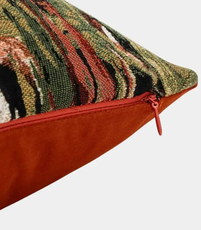 Floral Jacquard Cushion Cover – Artistic Botanical Tapestry Design