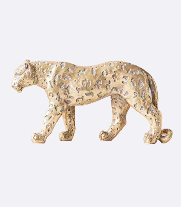 Decorative Sculpture Walking Leopard Figurine Gold Resin 26.8 cm