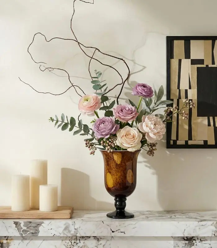 Havana Amber Glass Vase – Handcrafted Pedestal Design 27 cm (10.63 in)