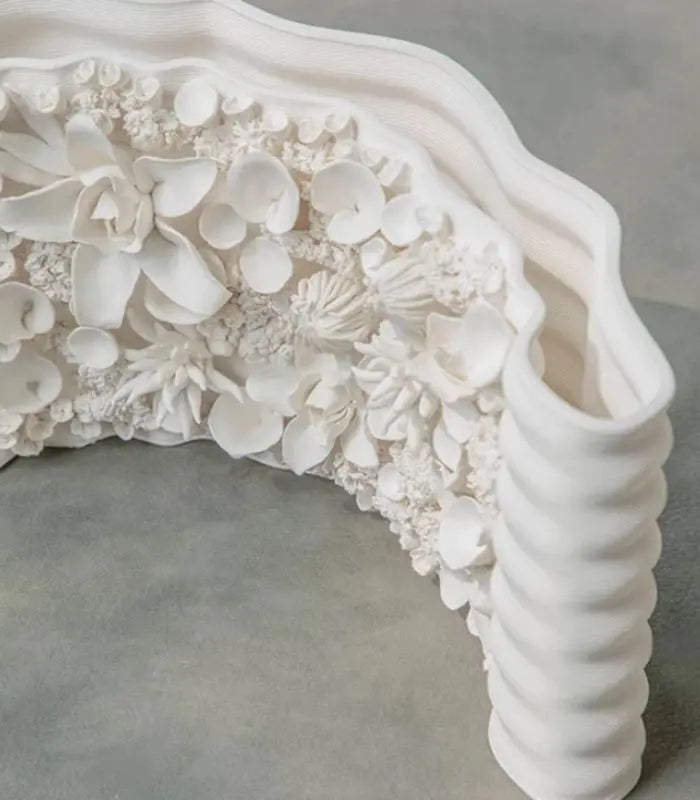 Handcrafted Curved Floral Relief Ceramic Vase – Botanical Sculpture 27 cm (10.63 in)