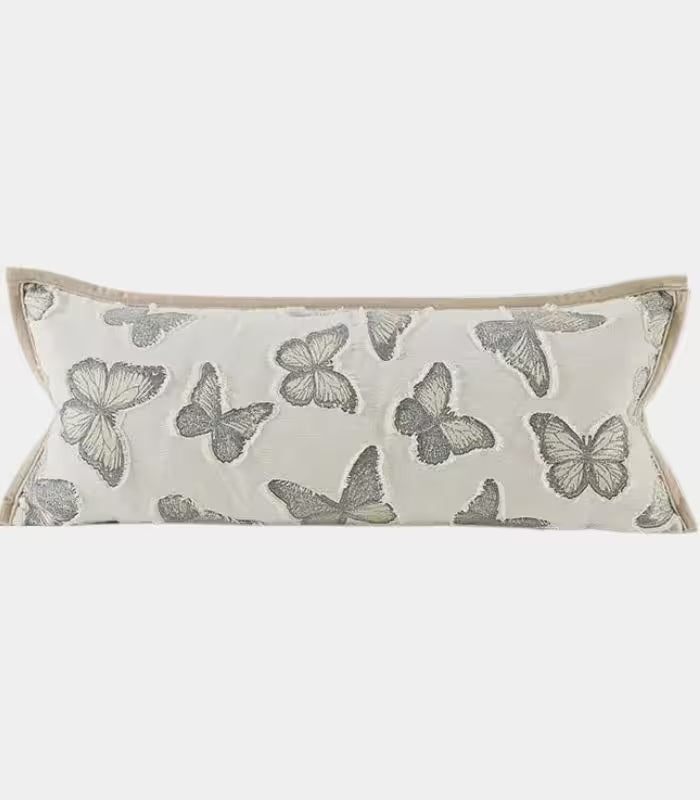 Isadora Woven Jacquard Cushion Cover – Butterfly Motif, Taupe Trim, 3 Sizes