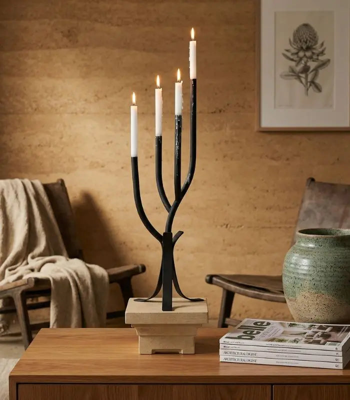 Sculptural Branch Candelabra — Large Iron Candle Holder 64 cm / 25.2" Black