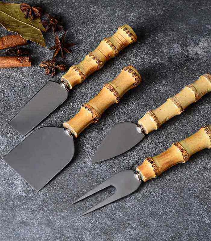 4 Pcs Natural Bamboo Cheese Knives Set