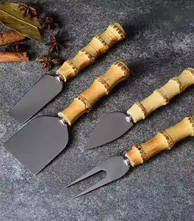 4 Pcs Natural Bamboo Cheese Knives Set