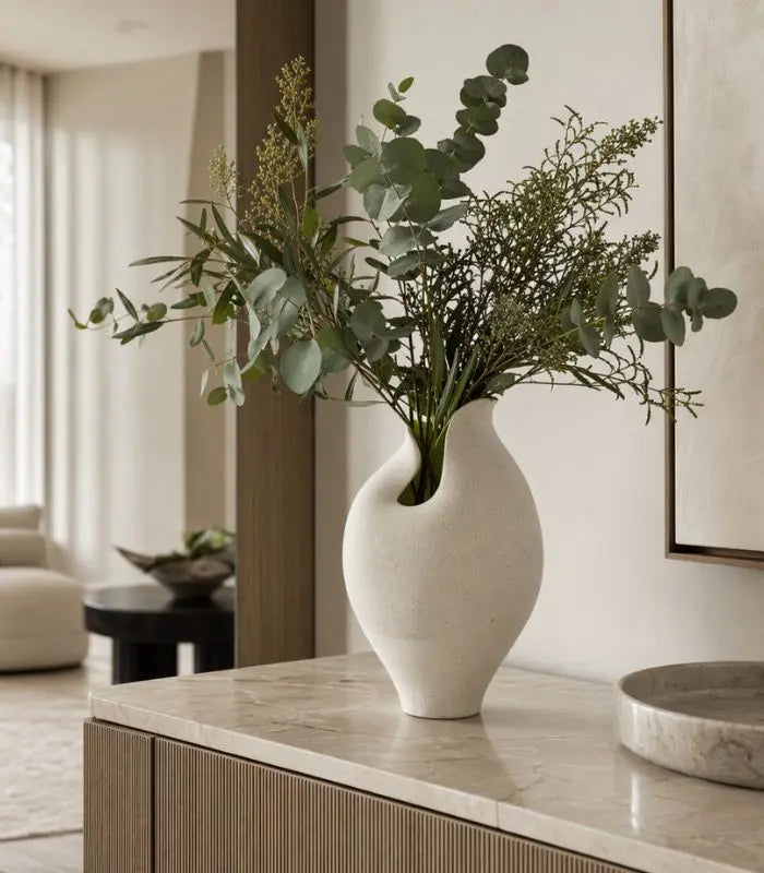 Lacrima Handcrafted Ceramic Vase – Sculptural Organic Form in Textured Cream 30 cm