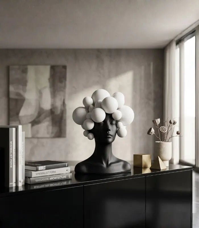 Nebula Resin Bust Sculpture – Abstract Sphere Hair Design Decorative Figurine 29 cm (11.42 in)