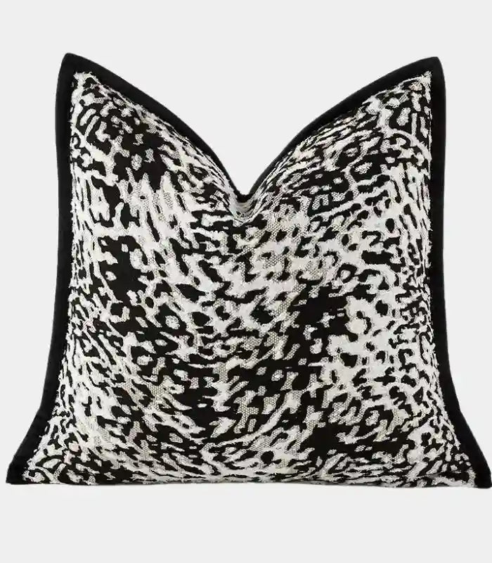 Leopard Print Jacquard Cushion Cover – Bold Black and White Animal Pattern