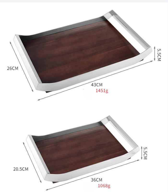 Modern Walnut Tray 304 Stainless Steel Rectangular