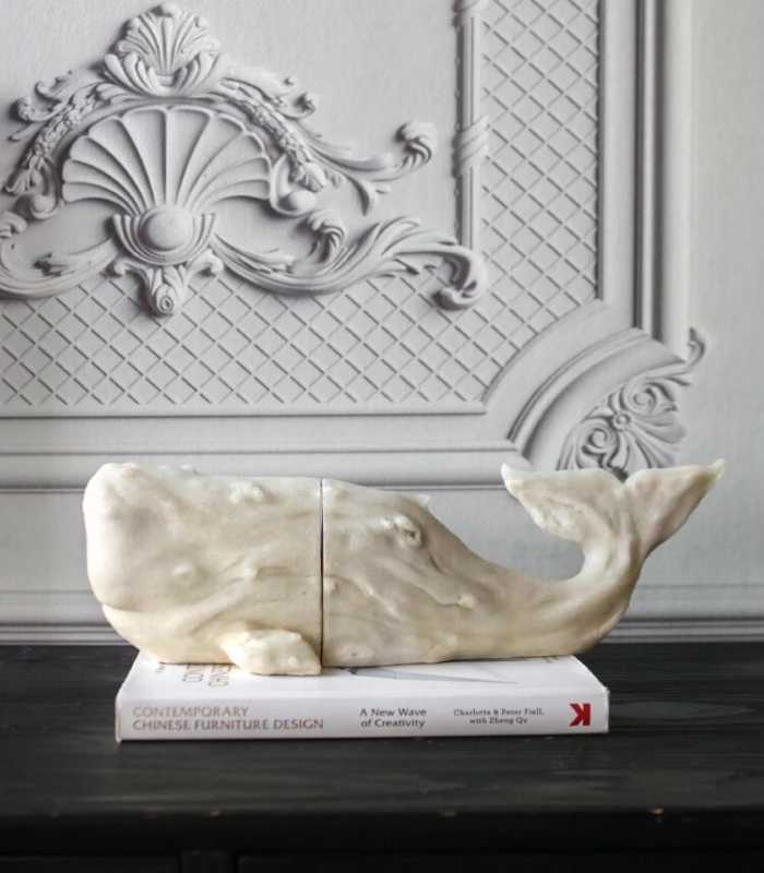 Set 2pcs White Whale Decorative Bookends Resin 40.5 cm