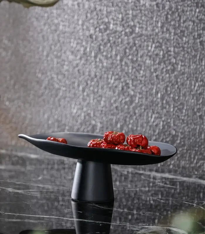 Decorative Tray Handcrafted Fruit Bowl Table Storage Black Porcelain