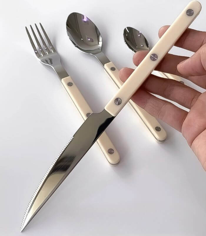 24 Pcs Ivory European-Inspired Cutlery Set 18/10 Stainless Steel Set for 6 People
