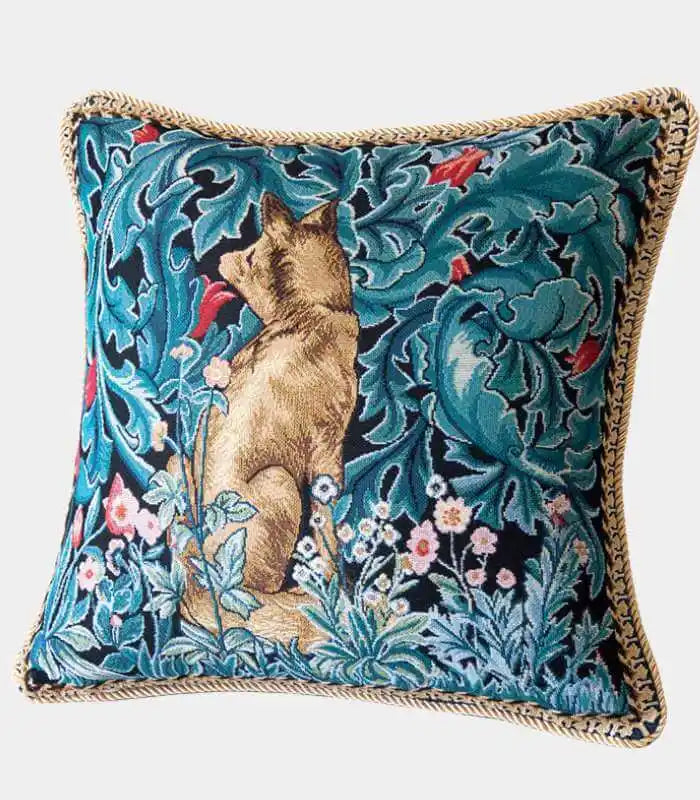 Gris Loup Art Deco Cushion Cover - Luxurious Tapestry Cotton Jacquard