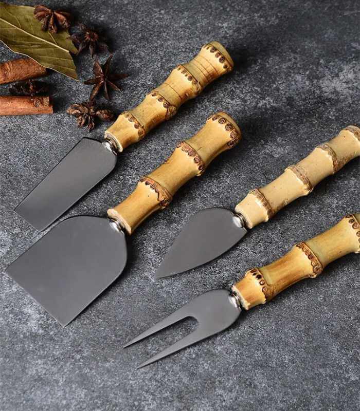 4 Pcs Natural Bamboo Cheese Knives Set