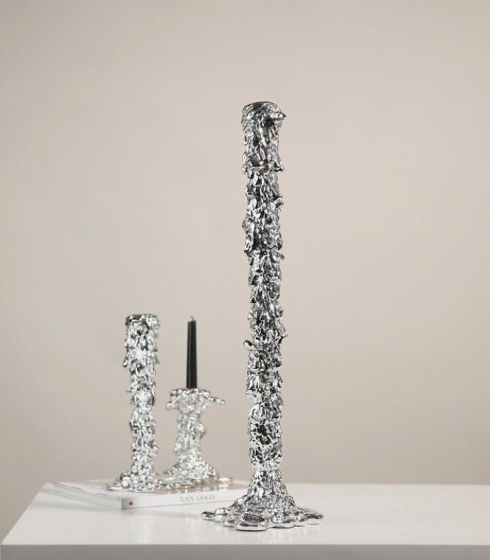 Candlestick Candle Holder Silver Drip Resin