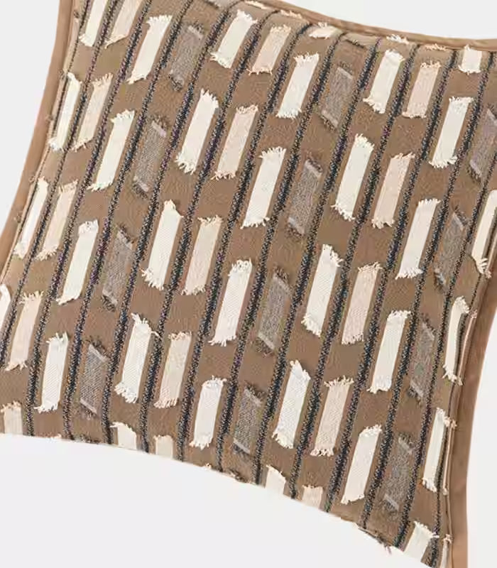 Marlowe Woven Textured Cushion Cover – Brown & Ivory Striped Jacquard, 3 Sizes