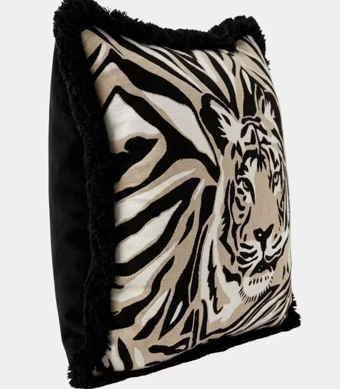Nocturne Woven Cushion Cover – Tiger Portrait Design in Black and White 45 x 45 cm