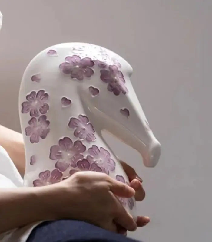 Celestine Ceramic Horse Head Sculpture – Hand-Painted Floral Design